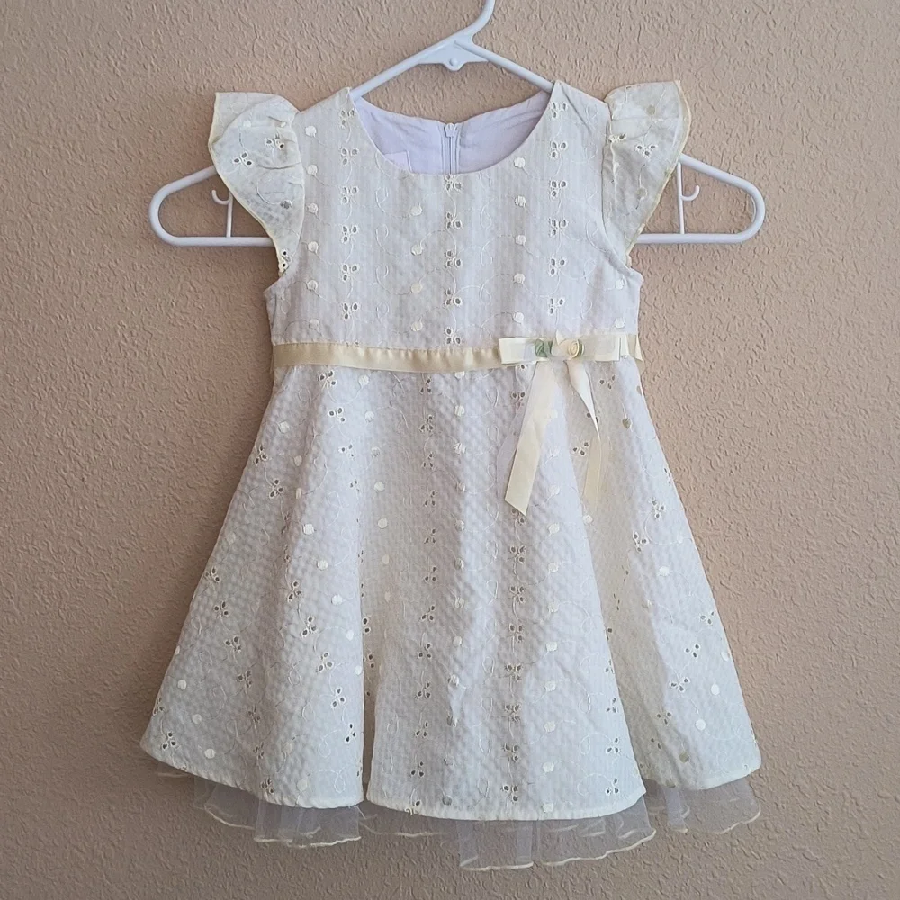 Bonnie Baby Yellow Gingham Eyelet Lace Dress Size 24M